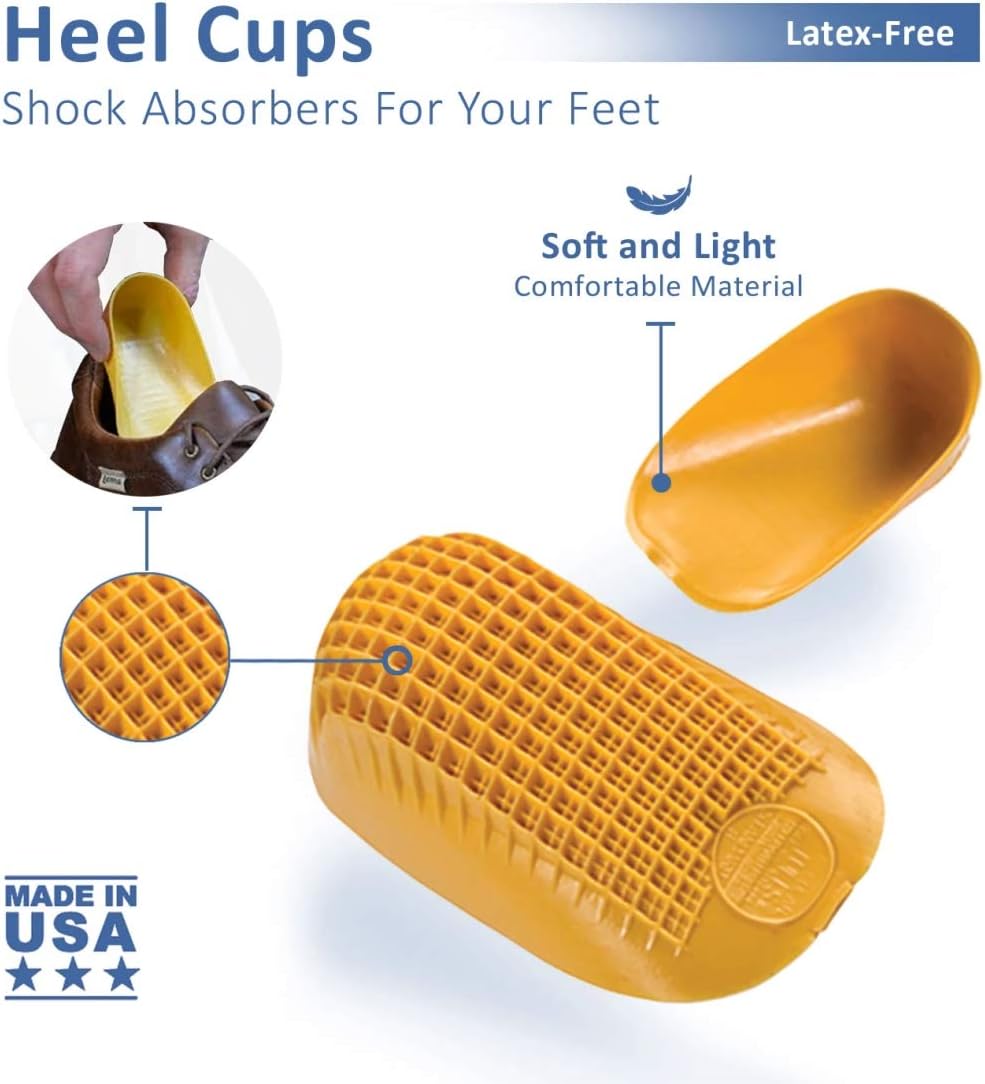 Tuli's Classic Heel Cups, Shock Absorption and Cushion Inserts for Plantar Fasciitis and Heel Pain Relief, Yellow, Regular: Health & Personal Care