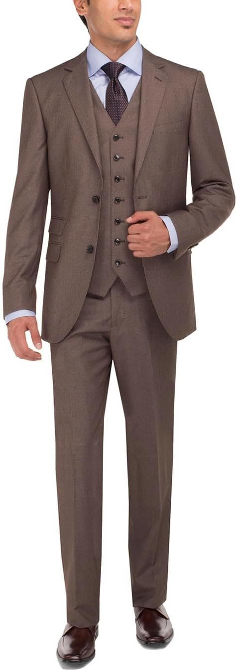 Luciano Natazzi Men's Two Button Vested Three Piece Suit Set Tweed Modern Fit