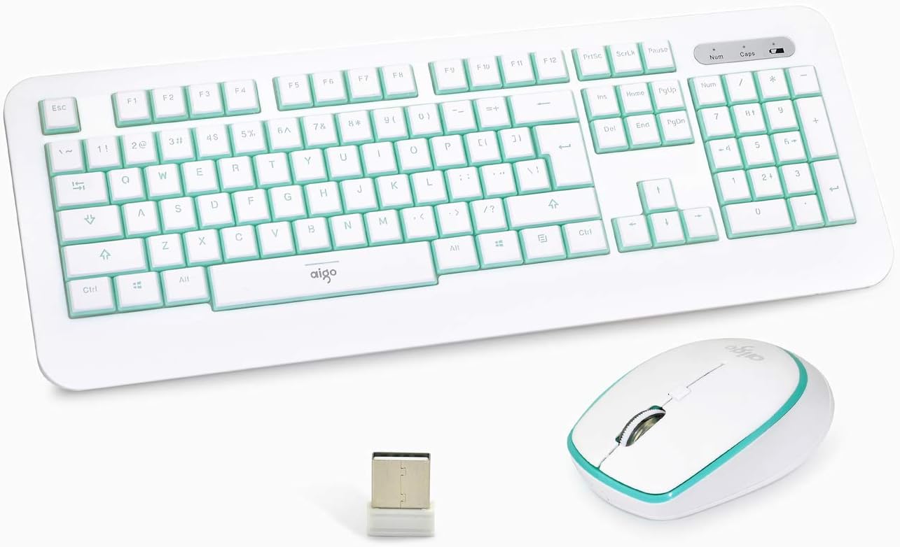 Giyach White & Mint Green Wireless Keyboard and Mouse Combo