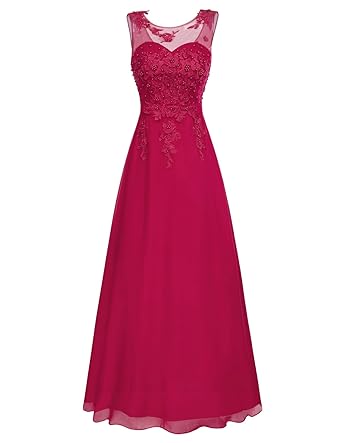 GRACE KARIN Damen Abendkleid Bodenlang Chiffon Standesamtkleid Spitze V Rücken Paillettenkleid CL670