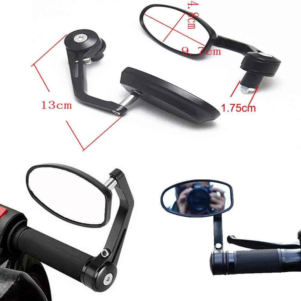 ViZe 7/8" 22mm Side bar Mirrors Bar End Mirrors Universal Rearview for Motorcycles Motif Black-White