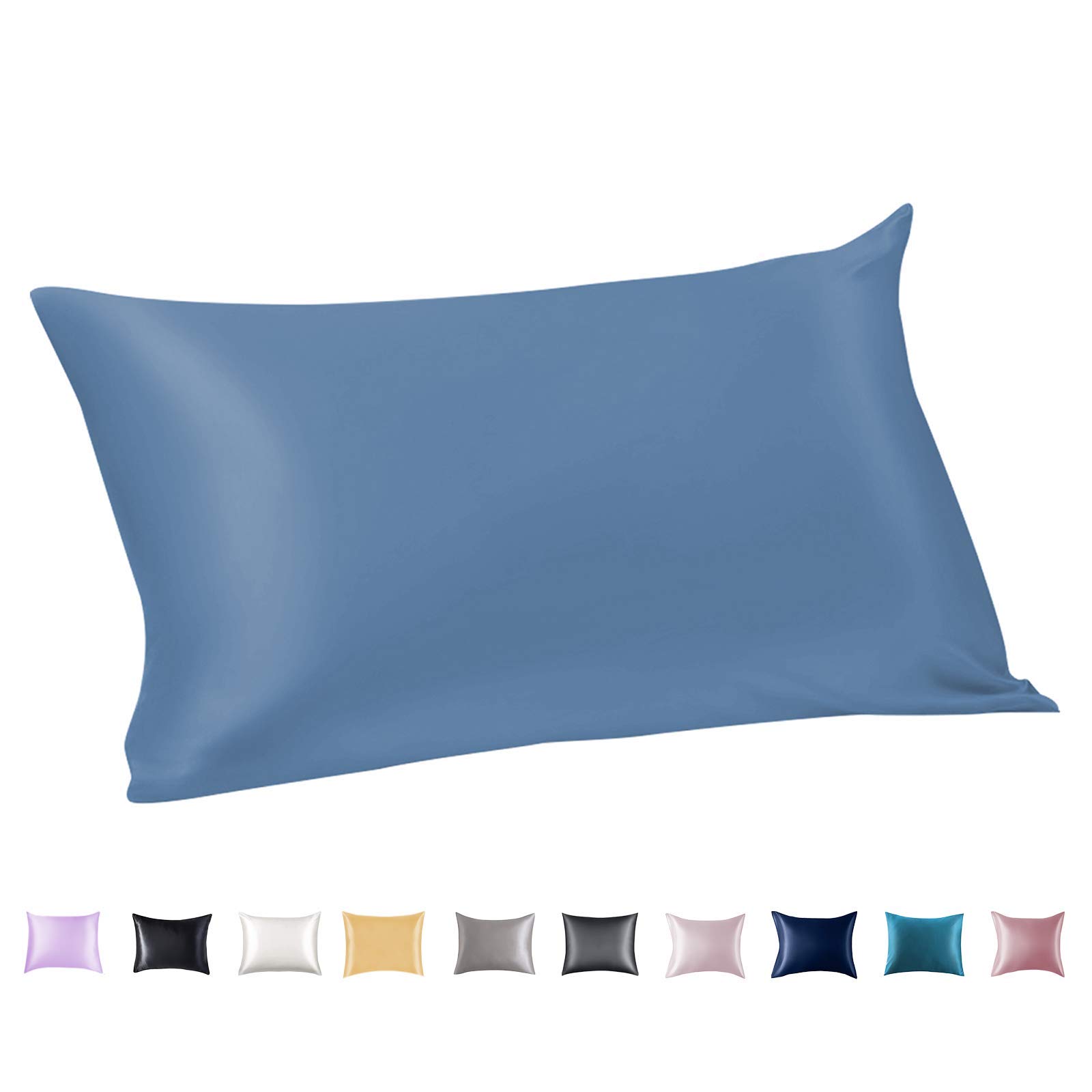 Adubor Silk Pillowcase - Mulberry Silk Pillow Case, 23 Momme 6A Grade Fibers, 900 Thread Count, Silk Pillow Cases for Hair and Skin Health, with Hidden Zipper (Standard 20''×26'', Gray Blue, 1PC)