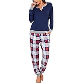 YOZLY Women Christmas Pajamas Buffalo Plaid Pajama Pants Long Sleeve Sleepwear with Pockets S-XXL