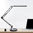 LED Desk Lamp with Clamp and Round Base, Swing Arm Eye Caring Table Lamp, 3 Color Modes 10 Brightness Levels, Memory Function