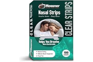 Massner Clear Nasal Strips for Snoring - Pack of 100 Clear Nose Strips to Improve Snoring - Helpful to Improve Sleeping, Nasal Congestion Due to Cold and Allergies