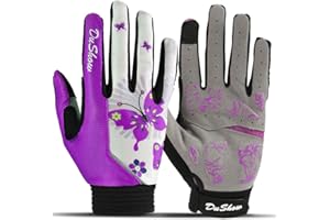 DuShow Bike Gloves for Women Cycling,Pink Floral Workout Gloves Women,Full Finger Biking Driving Riding Gloves for Women,Gel Padded Touch Screen Gym Gloves
