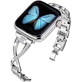 JFdragon Bands for Apple Watch 38mm 40mm 41mm 42mm(Series10 11) Women Series11 10 9 8 7 6 5 4 SE iwatch Band Bling Metal Bracelet Dressy Fancy Cute Strap Silver
