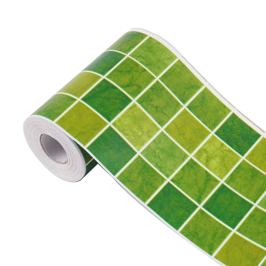 3D Wall Paper Border Self Stick Wall Covering PVC Floor Borders for Kitchen Bathroom Bedroom Wall Decor Paper, 3.94 Inch by 32.8 Feet (Green Square)