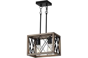 MUEOF Farmhouse Light Fixtures,2-Light Dining Room Light Fixture,Industrial Metal Kitchen Pendant Lighting Over Island, Chandelier for Dining Table Kitchen Sink, Wood Grain Finish.