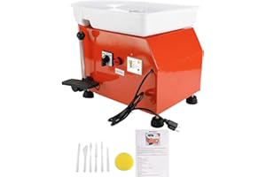 YaeKoo 25CM 350W Electric Pottery Wheel Machine Ceramic Work Forming Machine with Adjustable Lever Foot Pedal Removable Detachable ABS Basin DIY Clay Art Craft Shaping Tools (Orange Color)