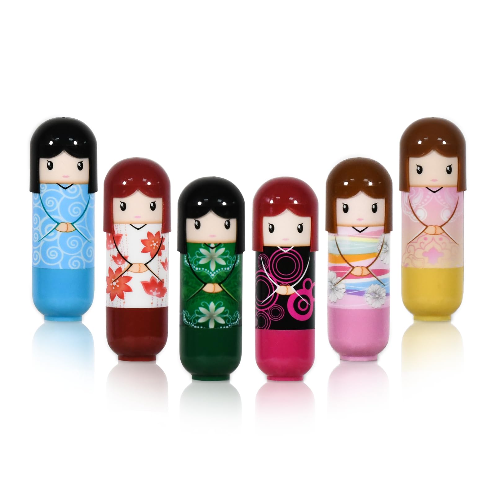 Lip Balm Multipack Cute Doll Lip Balm 6 Pack, 100% Natural Moisturising Repairing Chapstick Protection, Beauty Gift Set for Girls and Children