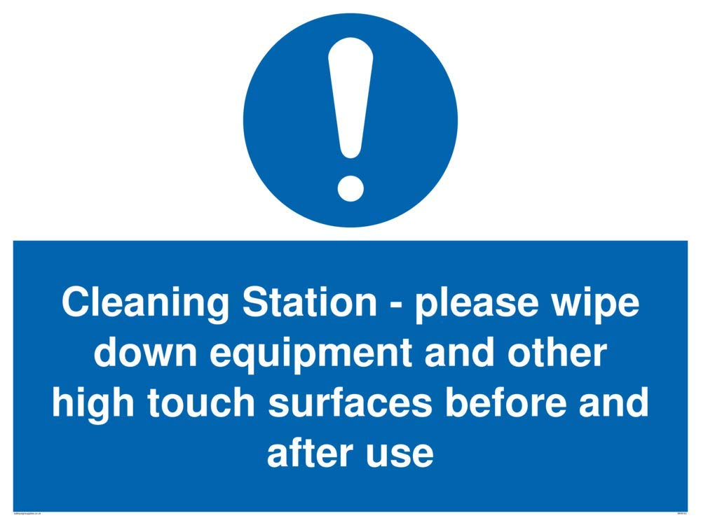 Cleaning Station - please wipe down equipment and other high touch surfaces before and after use