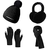 4 Pcs Winter Hat Ear Muffs Scarf and Gloves Set, Knitted Beanie & Touchscreen Gloves for Women Men, Warmers Suitable for Winters Cold Weather, Travel, Skiing,Cosplay, Party Clothing Accessories
