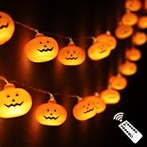 Runleo Halloween Lights Battery Operated, Pumpkin String Light Decorations | 16.4ft 30 LED, Remote Control, Timer, 8 Modes, 3D Waterproof Orange Jack-O-Lantern, Twinkle Light, Indoor Outdoor Party Decor