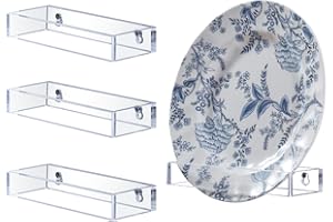 MyGift Set of 4 Acrylic Plate Holders for Wall Hang 8 to 10 Inch Plates, Vertical Transparent Saucer Hanger Display Racks
