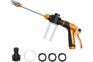 AJIUSIR High Pressure Soap Sprayer for Garden Hose, Foam Gun Car Wash Sprayer with 3.5oz/100cc Plastic Soap Dispenser Bottle, Adjustable Nozzle for Gardening, Solar Panel Cleaning, Pet Showering (Orange)