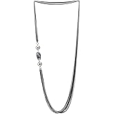 COOLSTEELANDBEYOND Bead Statement Necklace, Silver Black Multi-Strand Layered Long Chains, Silver Balls and Mable Resin