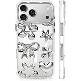 MQJCYB Magnetic Case for iPhone 18 Pro Max iPhone 17 Pro Max Design On Clear Base,Compatible with MagSafe,Slim Protective Soft TPU Bumper Phone Cover Women Girls Imitation Metal Flower Bow