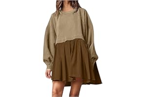 Wiyuqeen Fall Sweatshirt Dresses for Women 2023 Long Sleeve Trendy Crewneck Pullover Flowy Pleated Sweatshirt Mini Dress