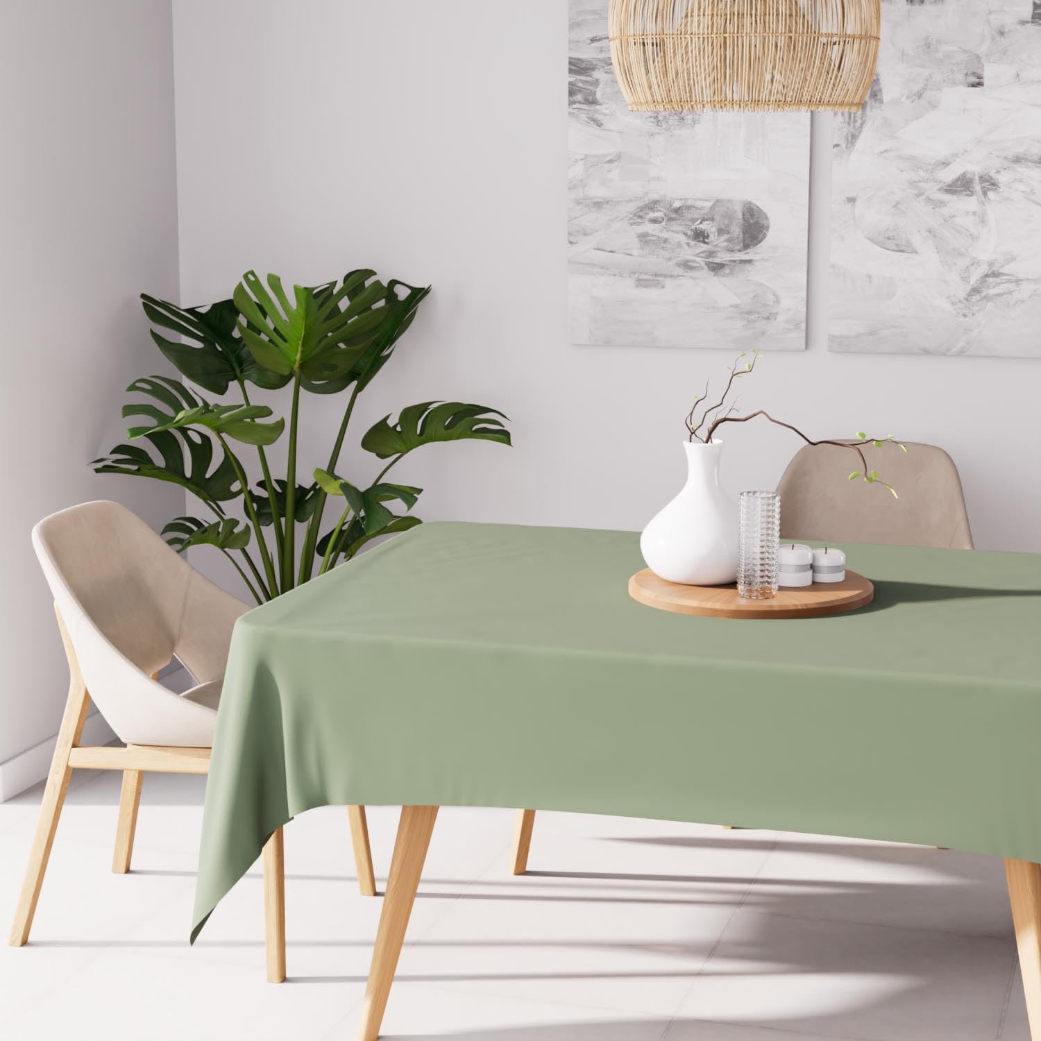 Soleil d'ocre, Alix Rectangular Stain-Resistant Tablecloth, Polyester, Khaki, 160 x 270 cm