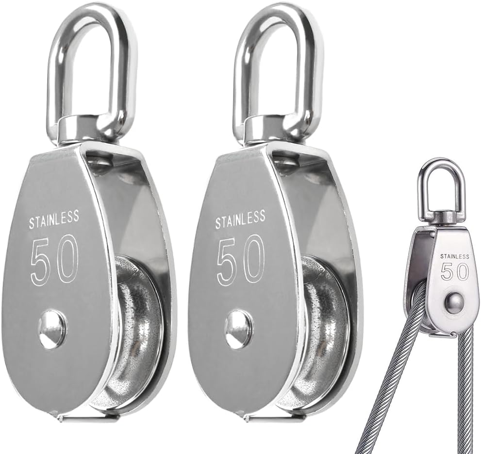 BUYGOO 2PCS M50 Stainless Steel Single Pulley 400KG Heavy Duty Swivel Roller