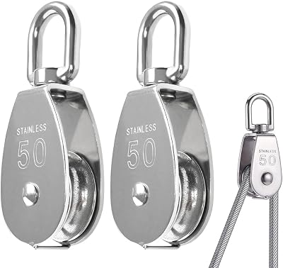 BUYGOO 2PCS M50 Stainless Steel Single Pulley 400KG Heavy Duty Swivel Roller