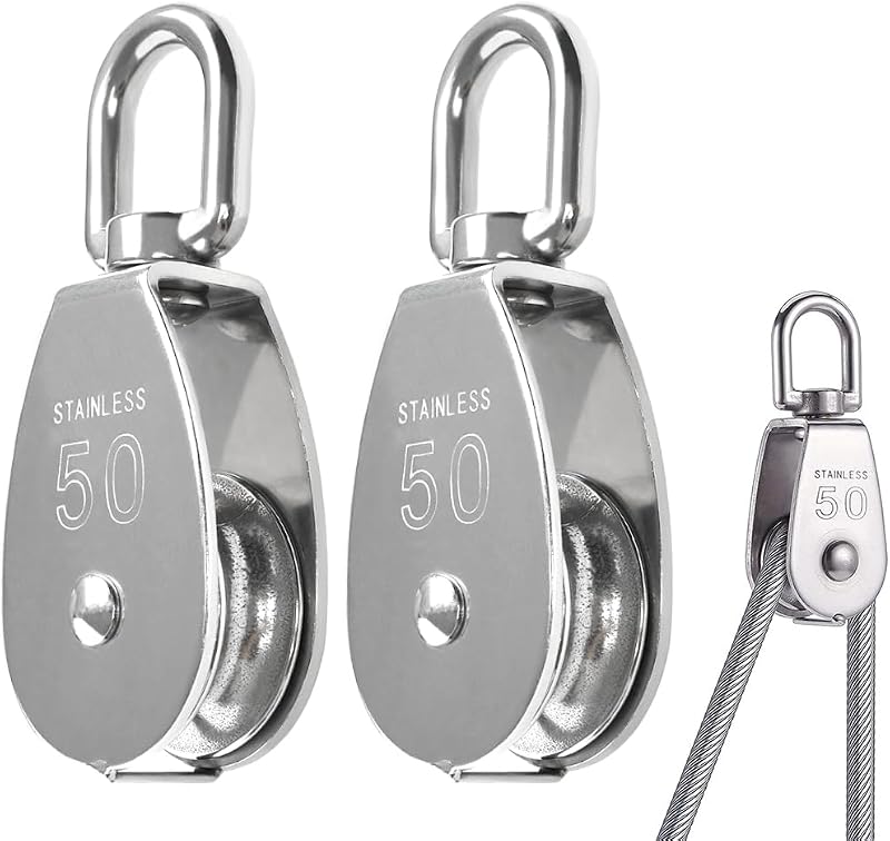 BUYGOO 2PCS M50 Stainless Steel Single Pulley 400KG Heavy Duty Swivel Roller