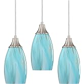 karyfine Mini Art Glass Pendant Lights Kitchen Island,Handcrafted Teal with Gold Glass Ceiling Pendant Lighting Brushed Nicke
