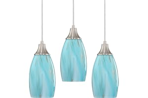 karyfine Mini Art Glass Pendant Lights Kitchen Island,Handcrafted Teal with Gold Glass Ceiling Pendant Lighting Brushed Nickel Adjustable Cord Hanging Lamp Cover for Coffe Bar,Dining Room 3pack