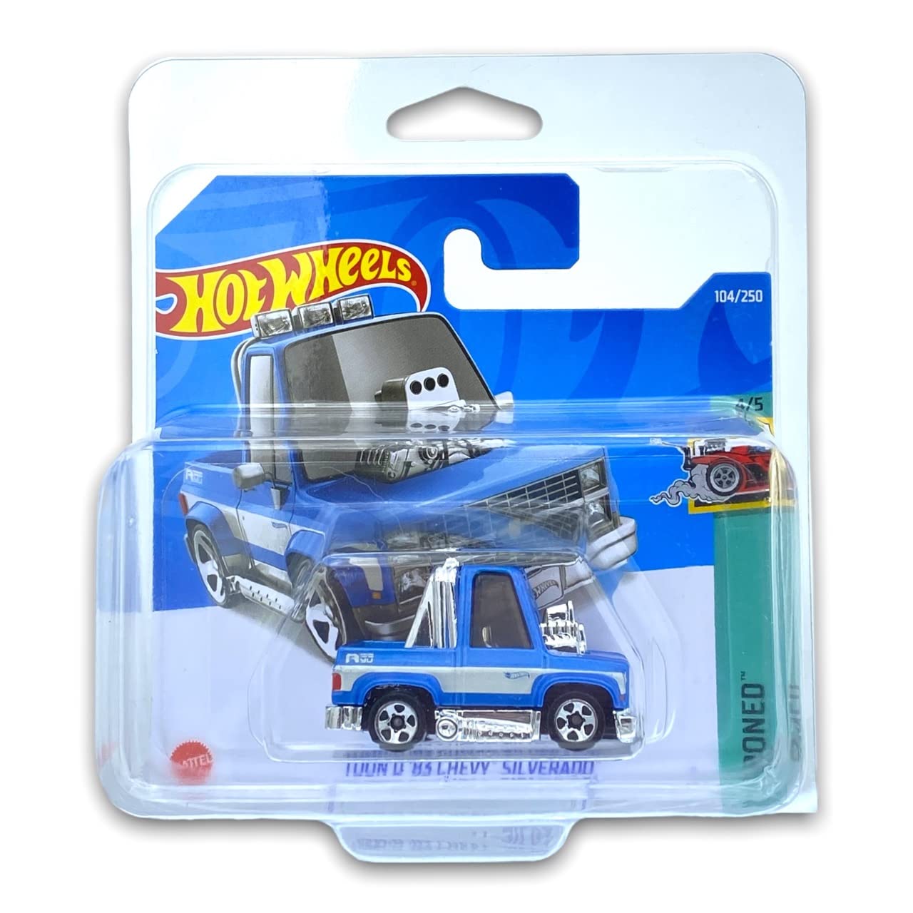 Hot Wheels Toon'd '83 Chevy Silverado (Blue) 4/5 Tooned 2022-104/250 (Short Card) *** COMES IN A KLAS CAR KEEPER PROTECTIVE COLLECTORS CASE *** HCT26