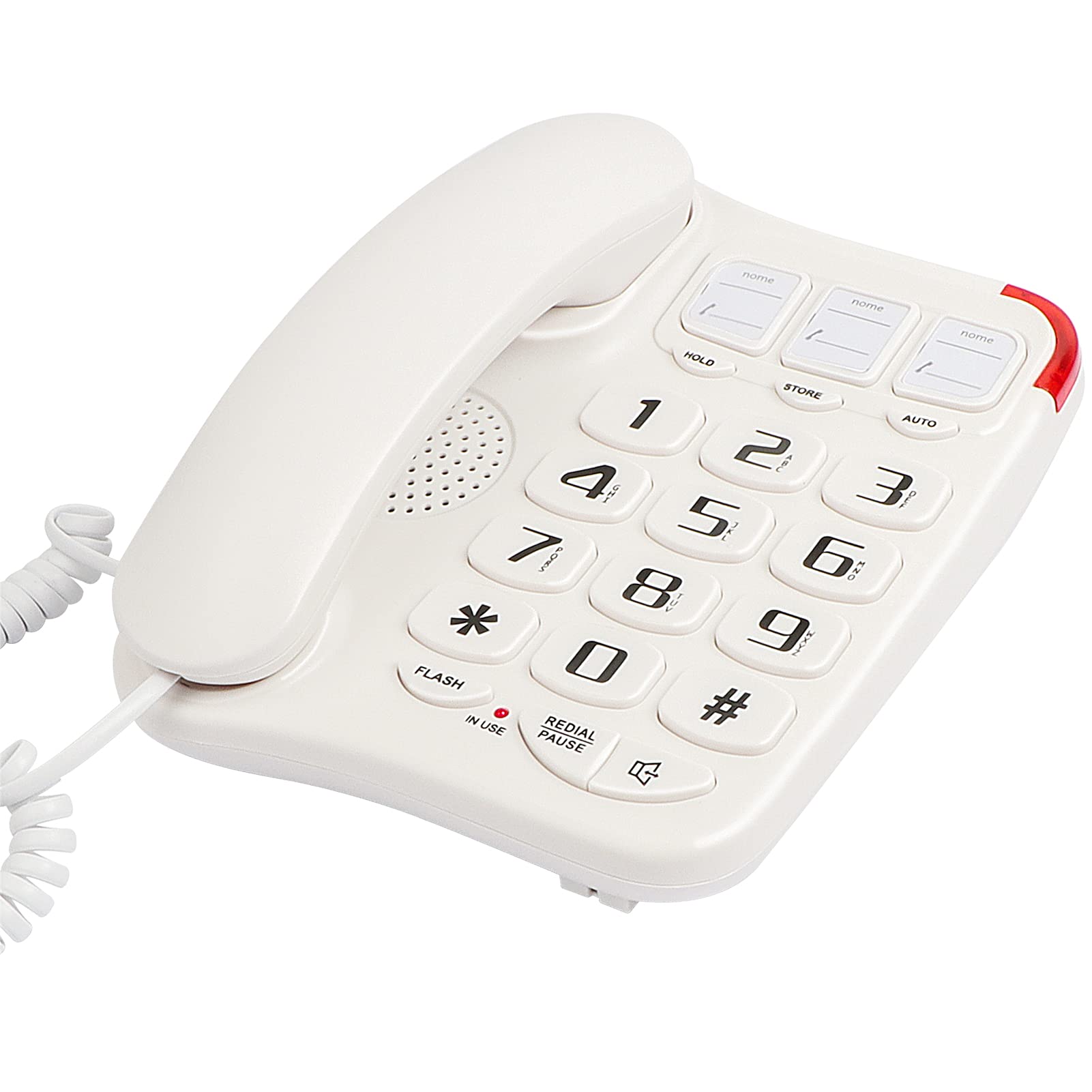 Uvital Big Button Landline Phone with Speaker for Seniors Elderly, 3 One-Touch Memory and 10 Two-Touch Memory Support One-Touch Speed Dials, Wall Mountable, White