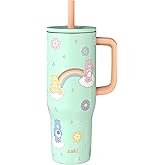 Zak Designs Care Bears Sutton Travel Tumbler for On the Go, 30oz Stainless Steel with Vacuum Insulation, Silicone Straw, and Carry Handle for Cold Drinks (Care Bears)