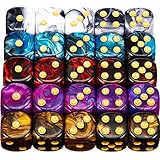 TecUnite 25 Pieces Polyhedral Dice Set with Black Pouch for DND RPG MTG and Other Table Games with Random Multi Colored Assortment (Color Set 6, D6)