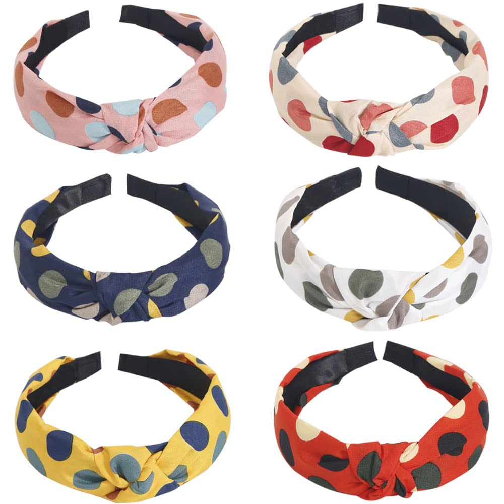 MIQIQAO Headbands for Women Alice Bands Mixed Printed Fabric Hair Band Adult Women Hair Bands Fashion Headbands Knot Hair Accessories (hairband_6diandian), 16cm*13*3 (Pack of 6) — image 1