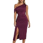 CurvySweet Women One Shoulder Formal Evening Cocktail Party Midi Dress Spring Bodycon Asymmetrical Slit Wedding Guest Dresses