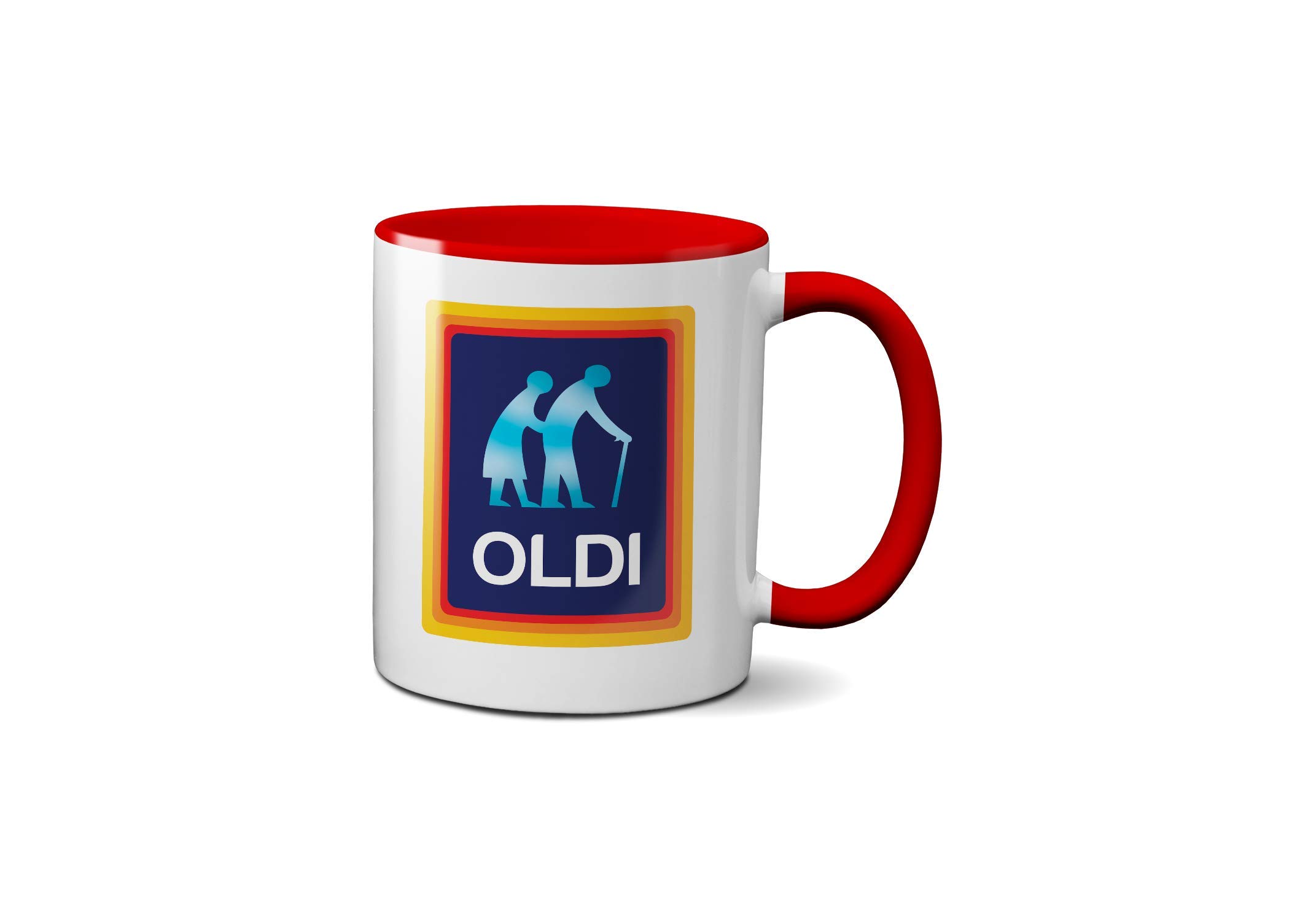 SMARTYPANTS Oldi Mug- Birthdays Christmas Funny Gift Presents Celebration Novelty Old Large Heavy Duty Handle Dino Coated Dishwasher/Microwave Safe Sublimation Ceramic (Red Handle Prime)