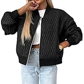 utcoco Women's Quilted Bomber Jacket Fall Winter Casual Zip Up Long Sleeve Cropped Outerwear with Pockets