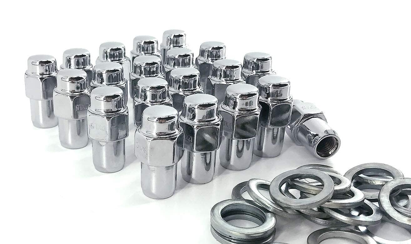 Photo 1 of Set of 20 pcs Wheel Lug Nuts M12X1.25,13/16" Hex/Wrench, Total Length 1.68"(42.67mm), Chrome Flat Top Mag 0.75", 2-PC Standard Mag Shank Closed End Chrome Lug Nuts Set with Washer