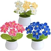 JOONOR 3 Pcs Crochet Patted Flowers, Knitting Crochet Forget Me Not Potted Plants, Gradient Forget Me Not Flowers for Home Office Car Dashboard Decor