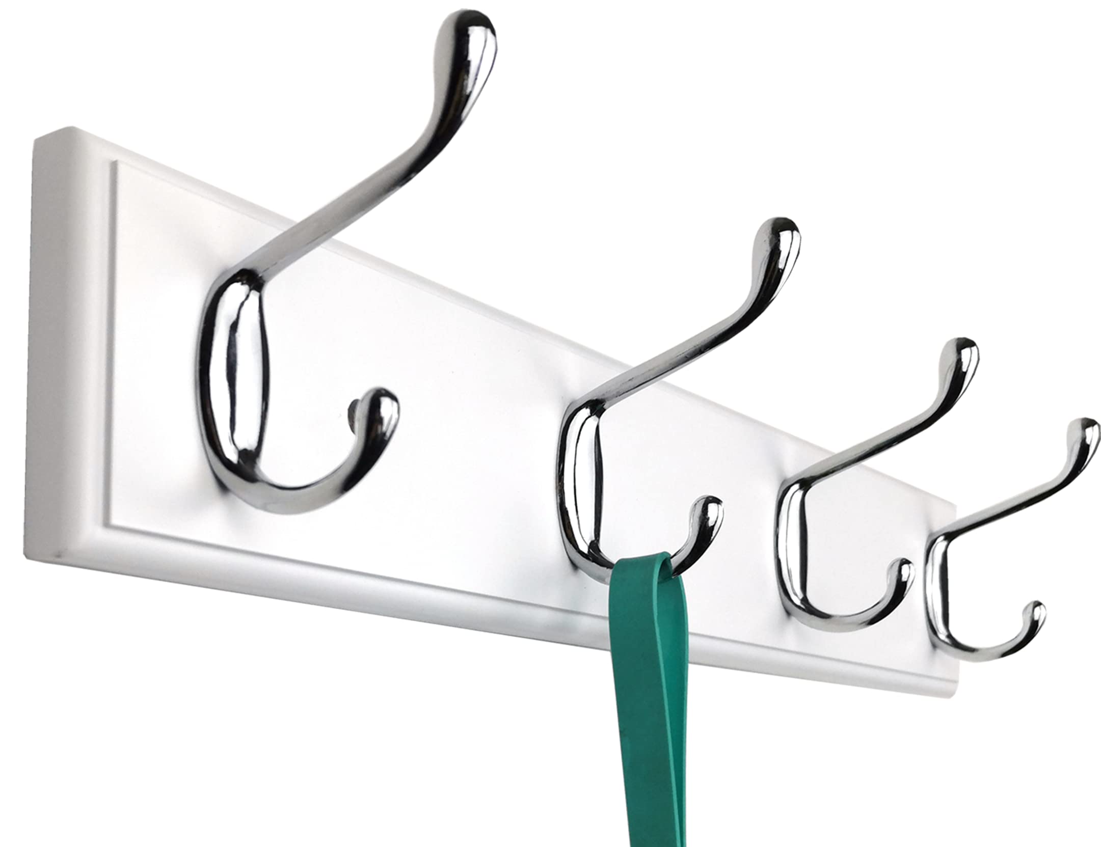 lomejii 4 Silver Hooks Wood Coat Rack Wall Mount, 44cm, White, Stronger Hooks for Hanging Clothes,Hat,Backpack etc, Great Modern Wall Mounted Rack for Entryway Hallway Bedroom