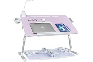iXTRA Laptop Lap Desk with Cooling Fan - Adjustable Bed Desk with Light, Bed Table with Cup Holder&Phone Holder - Storage Dra