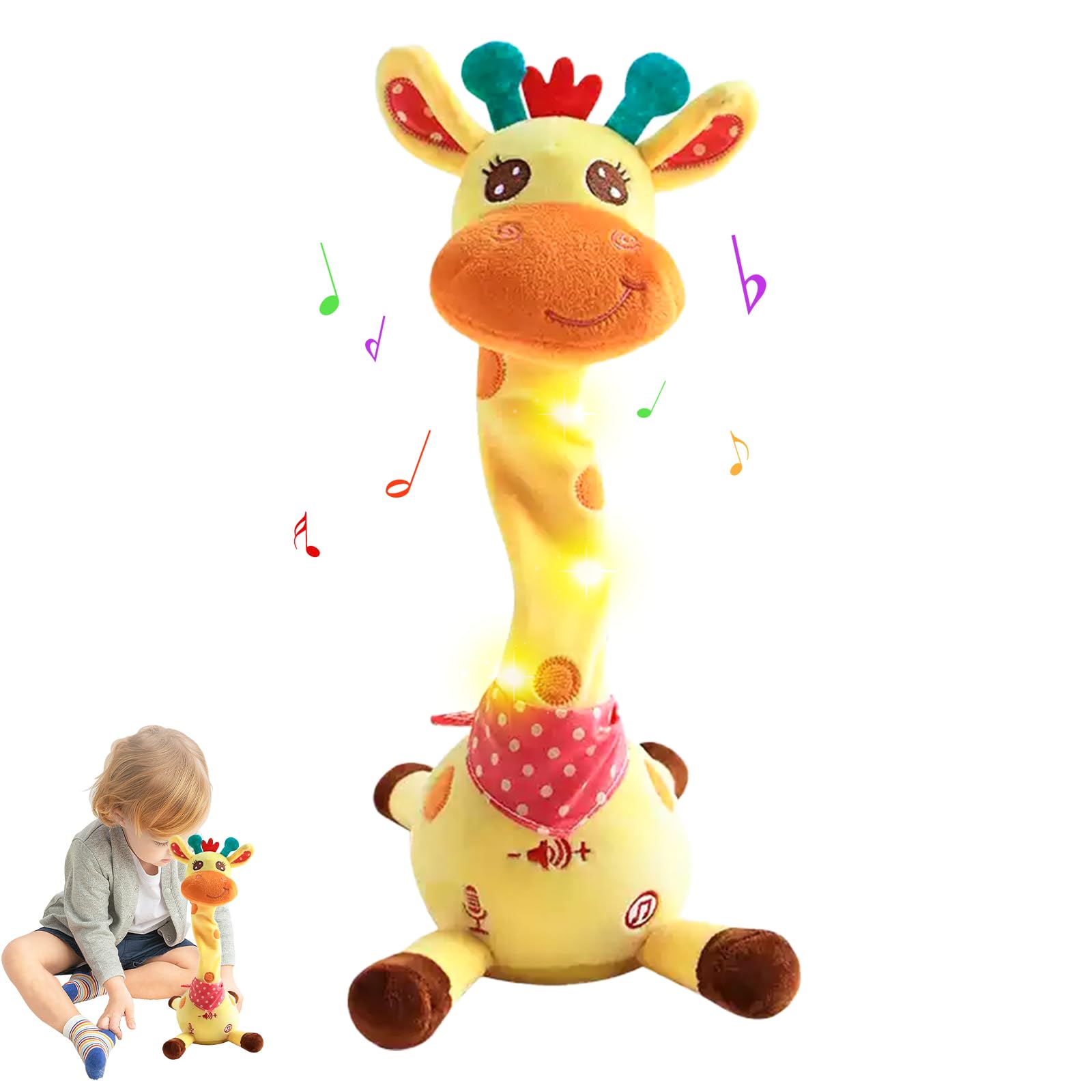 MeHoo Dancing Singing Talking Recording Giraffe Toys with Volume Control Function,Light Baby Plush Doll Repeat What You Say Baby Encourage Speech Toys Gifts and Home Decoration