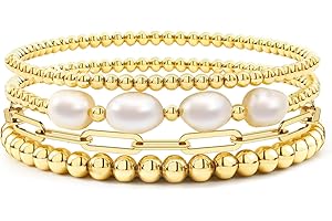 BADU Gold Beaded Bracelets for Women Boho Crystal Multiple Layered Stackable Wrap Bangle Set Paperclip Chain Trendy Jewelry