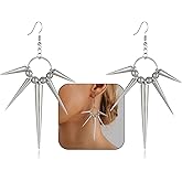 Gothic Punk Spike Dangle Earrings Vintage Goth Y2k Alt Black and Silver Spiked Sword Emo Grunge Cool Unique Hoop Earring Jewelry Accessories for Women