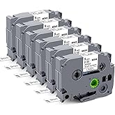TZe-221 9mm 0.35" Label Tape, Black on White, Compatible for Brother TZe-221 TZe221 P Touch Label Maker Tape for Ptouch PT-D210 D200 D220 H110 D400 D600 PT1290, 6-Packs