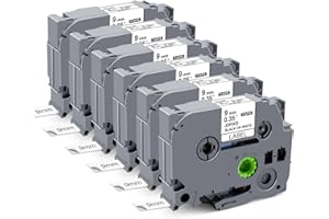 JOJOME TZe-221 9mm 0.35" Label Tape, Black on White, Compatible for Brother TZe-221 TZe221 P Touch Label Maker Tape for Ptouch PT-D210 D200 D220 H110 D400 D600 PT1290, 6-Packs