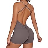SEASUM One Piece Workout Shorts Jumpsuits for Women Sexy Athletic Yoga Liza V Back Scrunch Backless Gym Bodycon