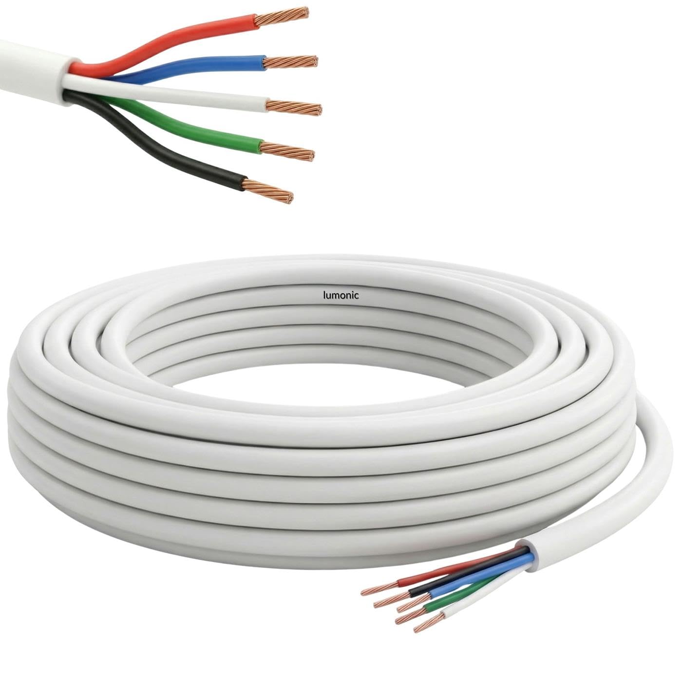 5m RGBW LED Control Cable 5X 0,34mm² LiYY Extension 5 Wire Power Cable White
