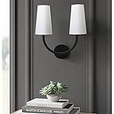 Yosoan Double Fabric Black Wall Sconce Indoor Light Fixture, 2-Light Dual Vanity Vintage Industrial Hardwired Wall Lighting w