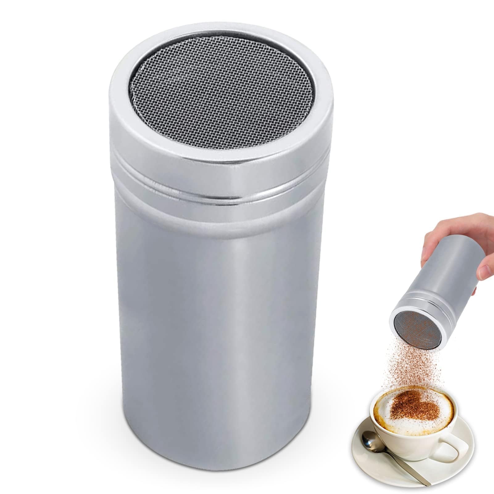 Flour Shaker with Lid Chocolate Sugar Powder Shaker Duster 2.7×5 in Mesh Powder Flour Dredger Stainless Steel Fine Mesh for Cocoa and Craft Spice DIY Coffee Cappuccino Icing Sugar
